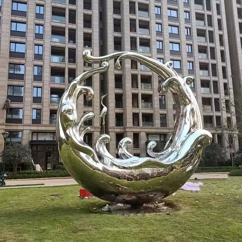 Outdoor garden lawn park metal sculpture stainless steel abstract spray sculpture
