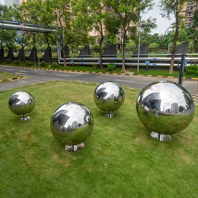 Outdoor garden metal sculpture mirror polished stainless steel sphere sculpture