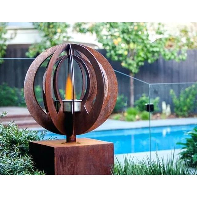 Outdoor Garden Rusted Metal Hollow Sphere Corten Steel Sculpture