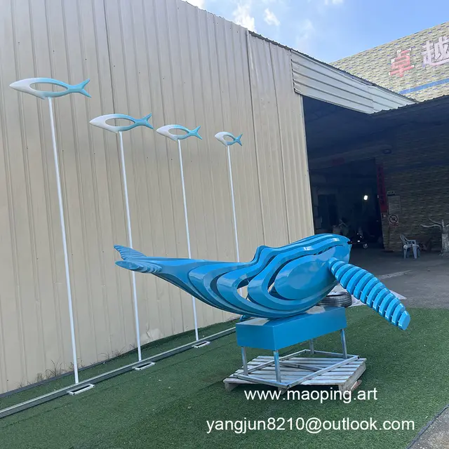 Outdoor hospital subway bar museum school airport art museum decorations blue stainless steel whale sculpture
