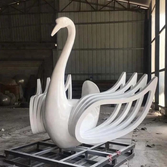 Outdoor Large Metal Painted Stainless Steel Swan Statue