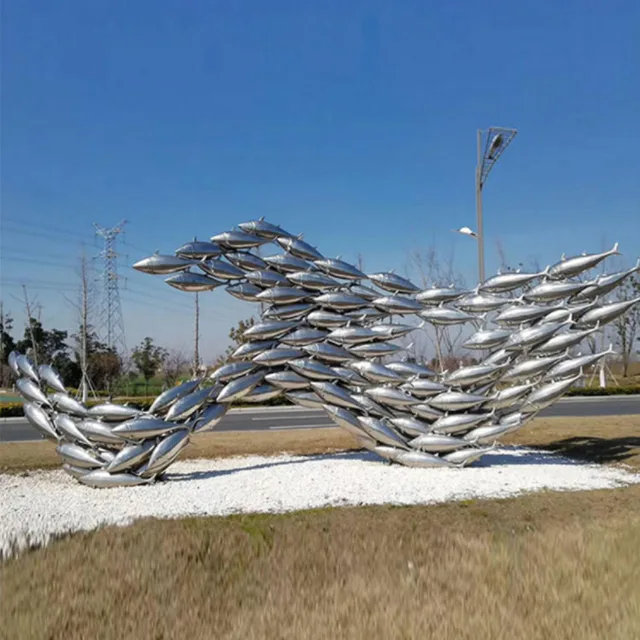 Outdoor Large Size Stainless Steel Fish Sculpture Animal Statue Garden 600cm