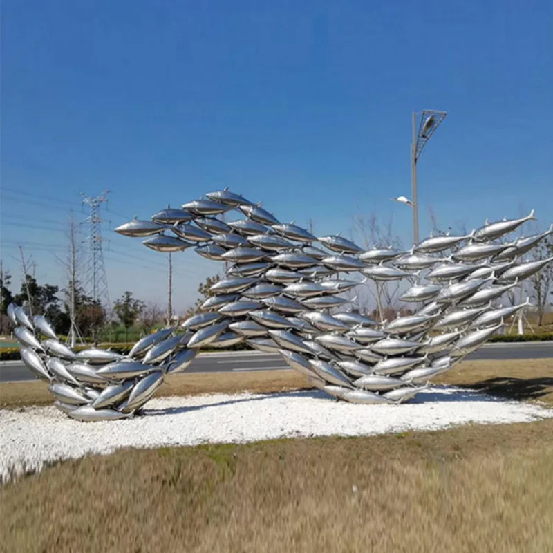 Outdoor Large Size Stainless Steel Fish Sculpture Animal Statue Garden 600cm