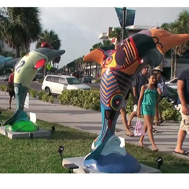 Outdoor Painted Finish Fiberglass Dolphin Decor Sculpture seen from another angle