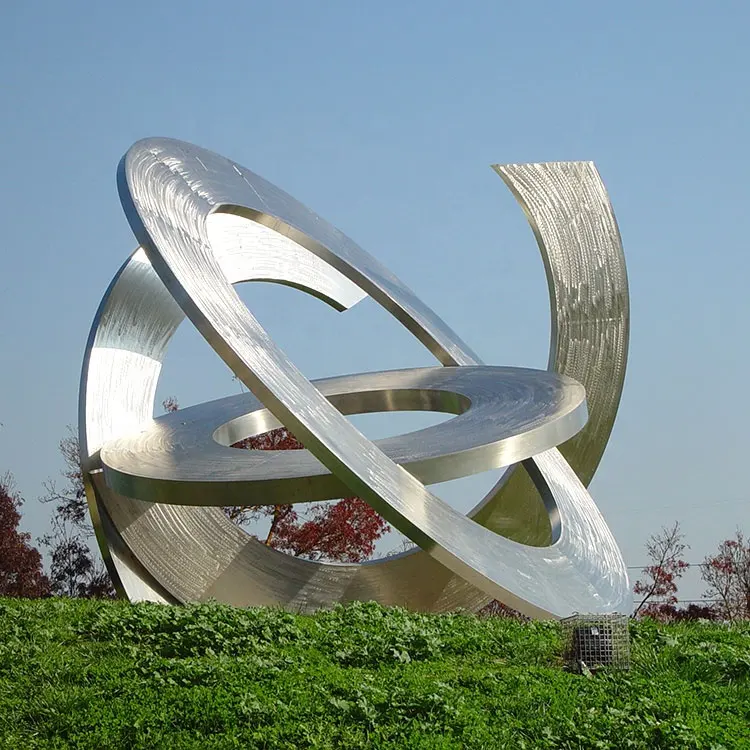Outdoor Painted Red Stainless Steel Ring Sculpture