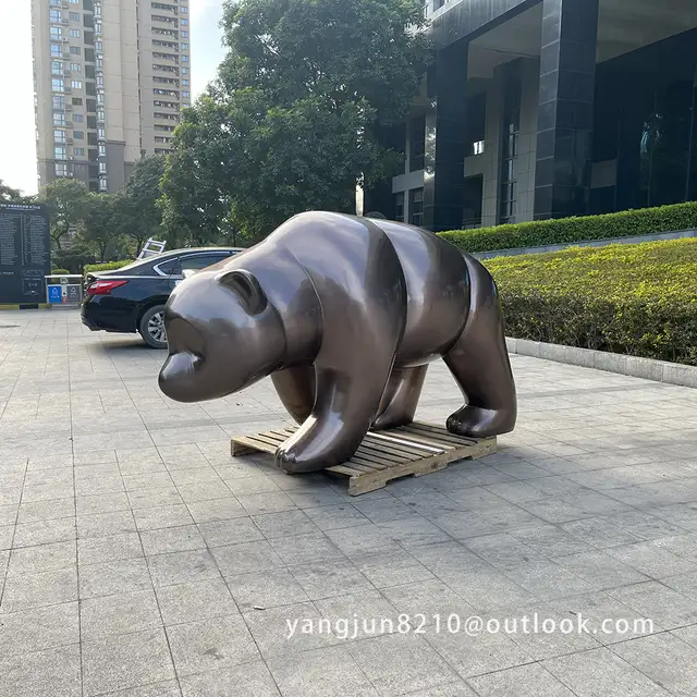 Outdoor park square decorative art stainless steel bear sculpture from the side