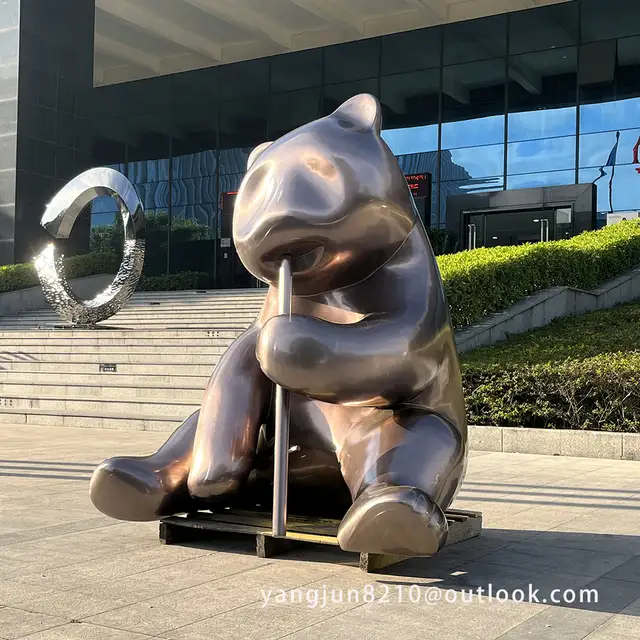 Outdoor Garden Museum School Courtyard Landscape Metal Decoration Art stainless Steel Bear Sculpture seen from another a