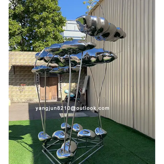 Outdoor park square garden courtyard art stainless steel abstract Cloud sculpture from the side