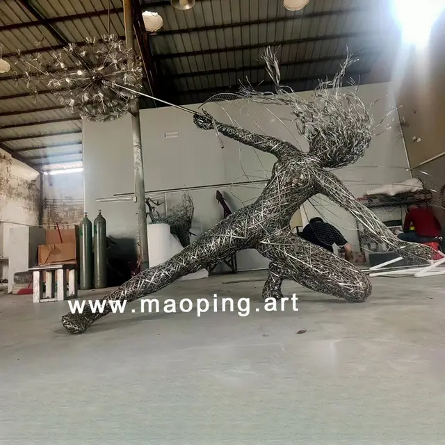 Outdoor park square waterscape stainless steel wire fairies sculpture