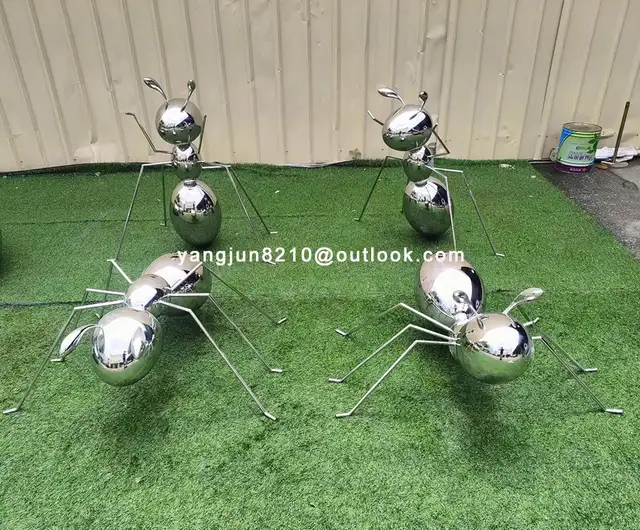 Outdoor plaza park courtyard decorations stainless steel ant sculptures seen from another angle