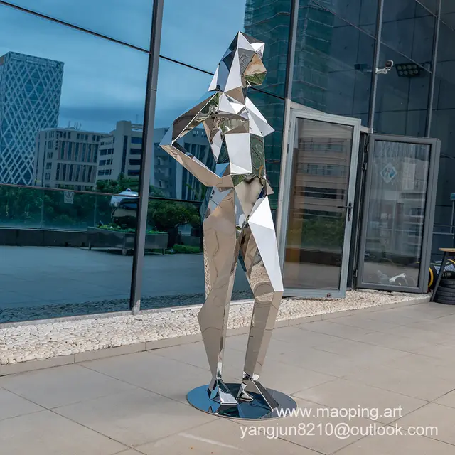 Outdoor plaza, park, museum, gallery, hotel decorative art stainless steel woman sculpture seen from another angle