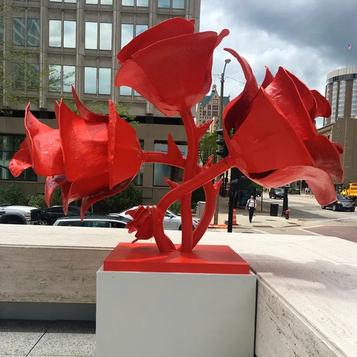 Contemporary Art Large Red Butterfly Outdoor Stainless Steel Sculpture