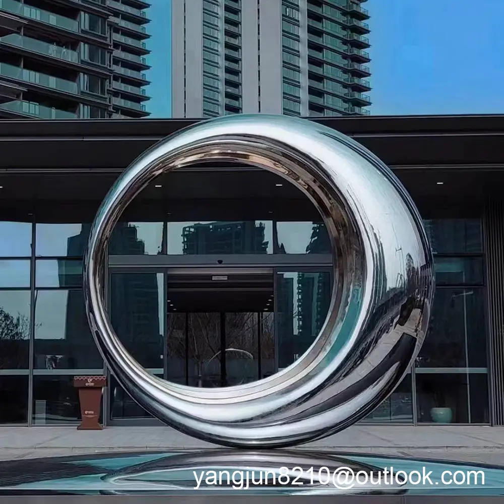 Outdoor square beach landscape sculpture design stainless steel ring sculpture
