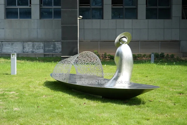 Outdoor square courtyard Abstract stainless steel ship sculpture