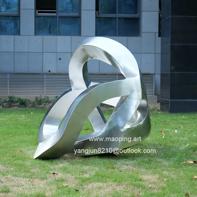 Outdoor square courtyard pool Abstract stainless steel sculpture