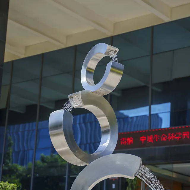 280cm Outdoor square courtyard stainless steel “3C”fountain sculpture in close view