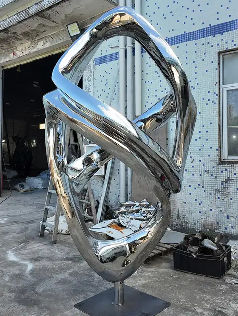 240cm Outdoor square decorative art stainless steel abstract spiral sculpture seen from another angle