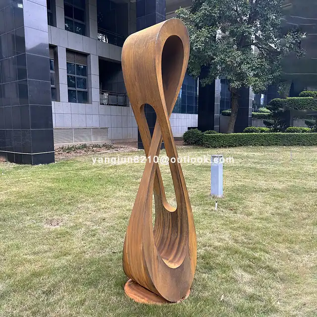 Outdoor square garden courtyard corter steel”8 “sculpture seen from another angle