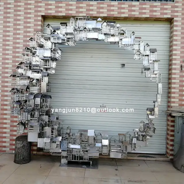 Outdoor square garden courtyard decorative art stainless steel house sculpture seen from another angle