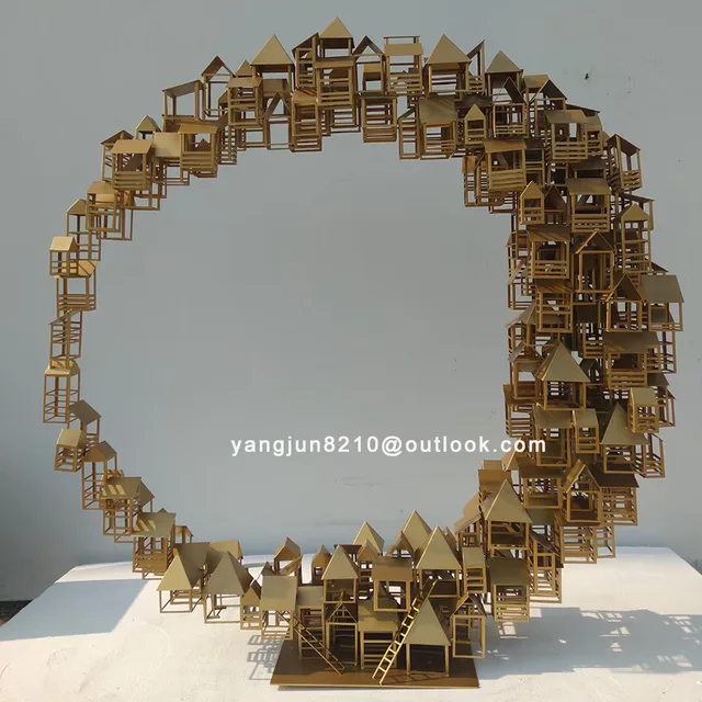 Outdoor square garden courtyard decorative art stainless steel house sculpture