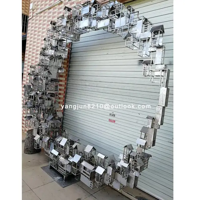 Outdoor square garden courtyard decorative art stainless steel house sculpture in close view