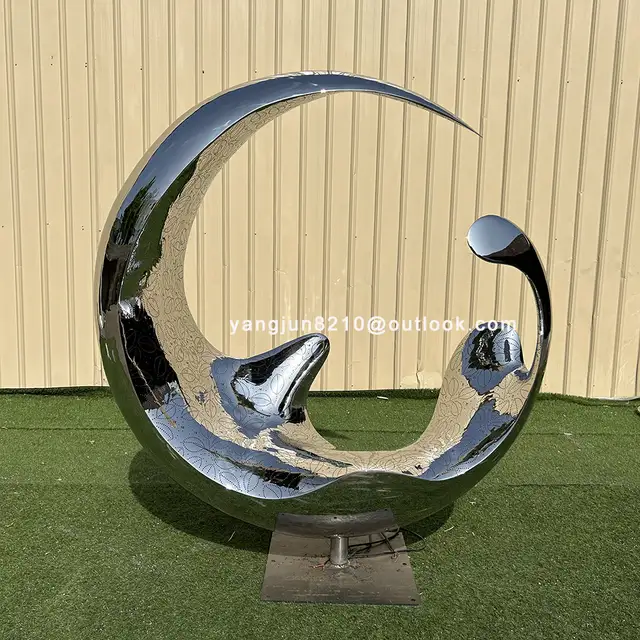 Outdoor square garden courtyard luminous stainless steel crescent sculpture