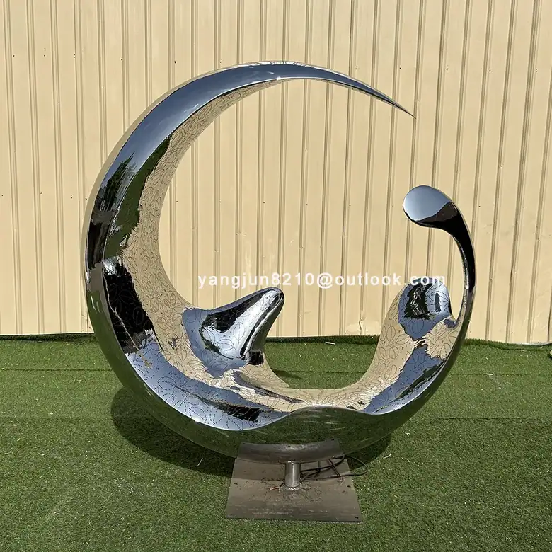 Outdoor square garden courtyard luminous stainless steel crescent sculpture