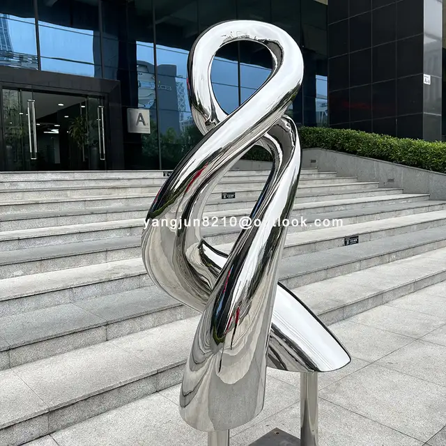 Outdoor square garden courtyard Mirror polishing stainless steel Polymer sculpture shown in its setting