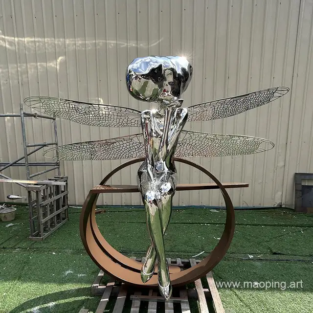 Outdoor square home decoration stainless steel dragonfly sculpture