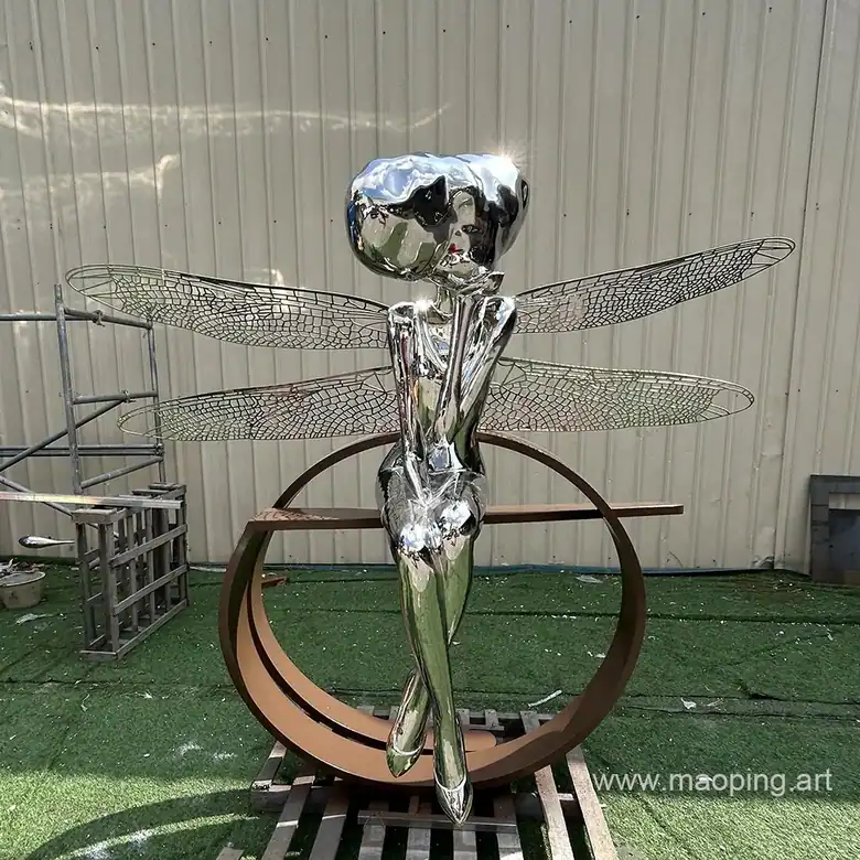 Outdoor square home decoration stainless steel dragonfly sculpture