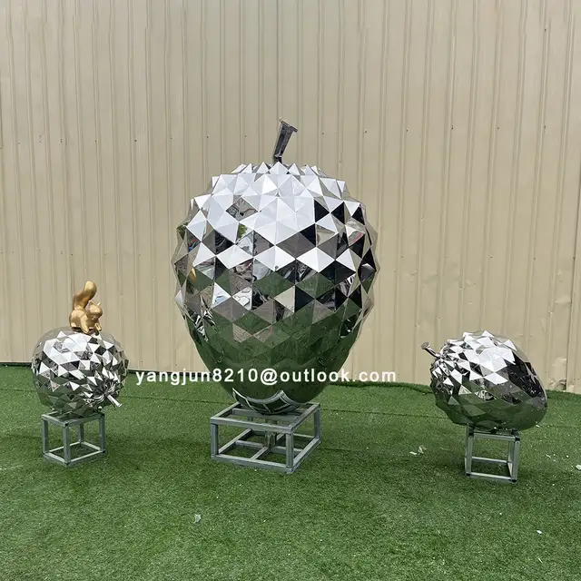 Outdoor square park courtyard garden decorative art stainless steel squirrel pine cone sculpture seen from another angle