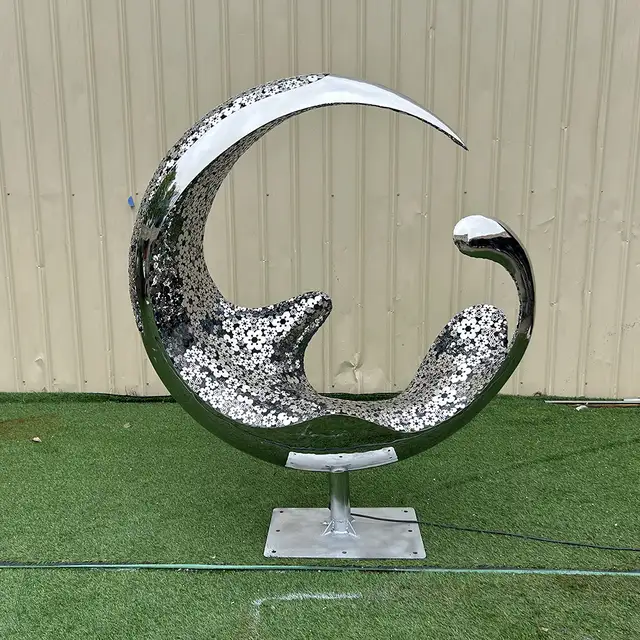 Outdoor square park courtyard home decoration artLuminous stainless steel moon sculpture
