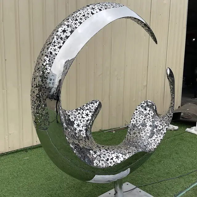 Outdoor square park courtyard home decoration artLuminous stainless steel moon sculpture seen from another angle