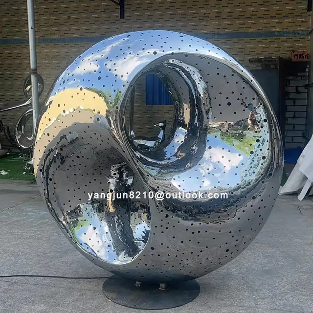 Outdoor square park courtyard pool decoration works of art stainless steel ring sculpture seen from another angle