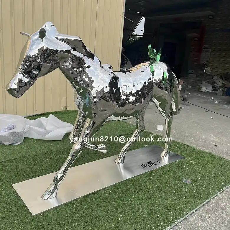 Outdoor square park decorations mirror stainless steel animal horse sculpture