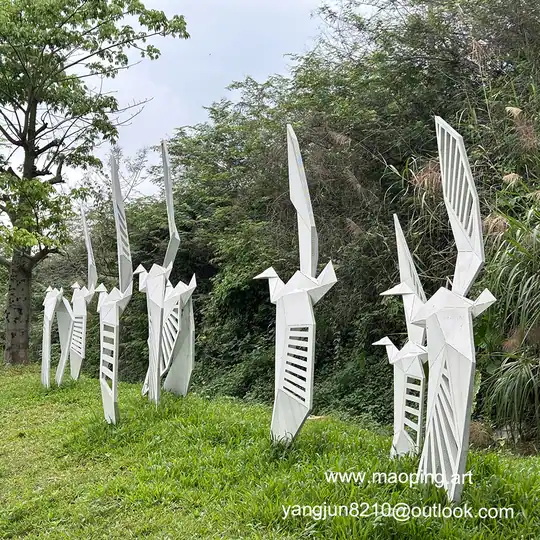 Outdoor square park grass white fluorocarbon paint stainless steel goose sculpture