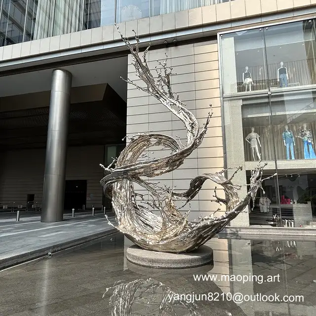 Outdoor square park lawn waterscape swimming pool stainless steel spray sculpture