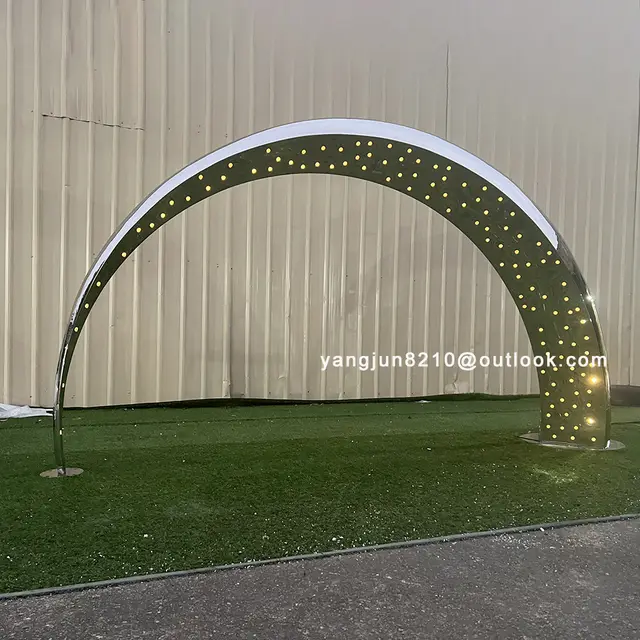Outdoor Square Park luminous decorations Mirror stainless Steel Animal Arch Bridge Circular Sculpture seen from another