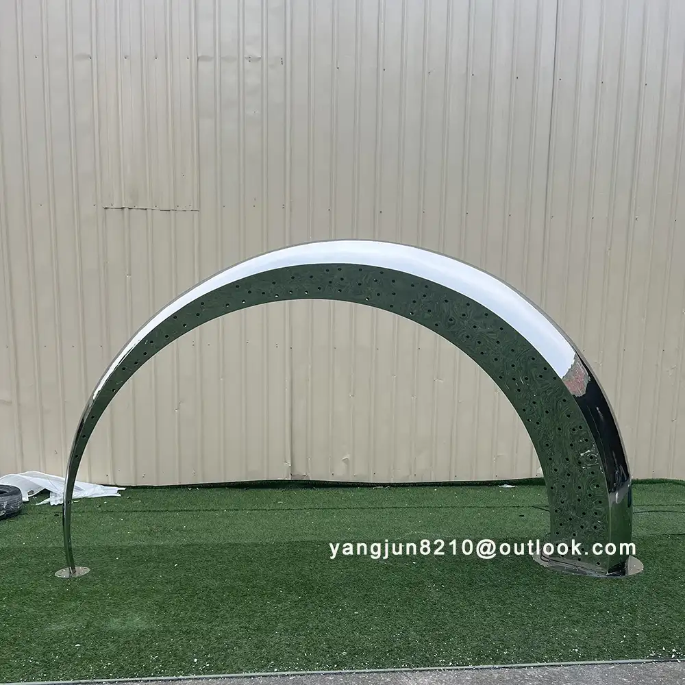 Outdoor Square Park luminous decorations Mirror stainless Steel Animal Arch Bridge Circular Sculpture