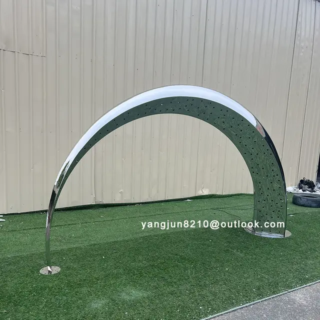 Large outdoor plaza park beach amusement park decorations stainless steel abstract sculpture seen from another angle