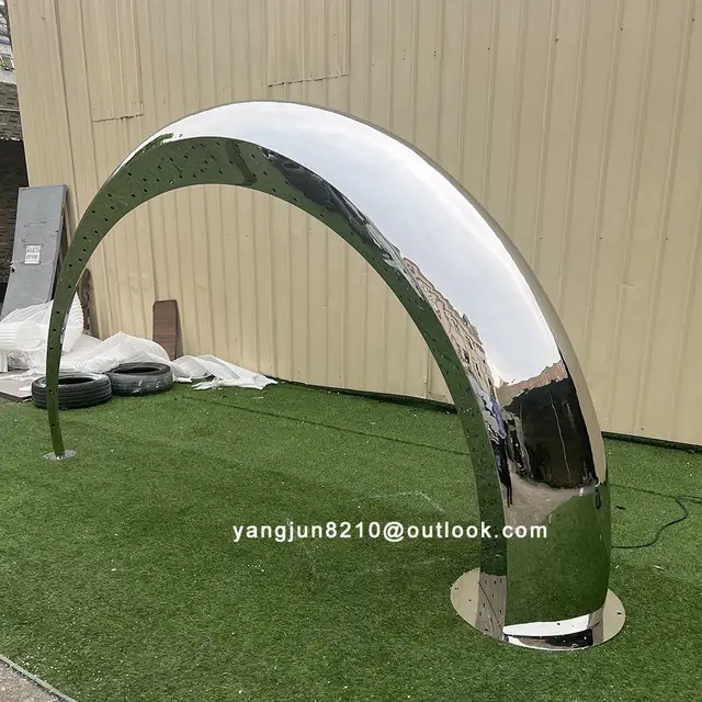 Outdoor Square Park luminous decorations Mirror stainless Steel Animal Arch Bridge Circular Sculpture from the side
