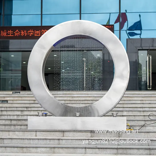 Outdoor square park museum airport beach swimming pool stainless steel ring water curtain sculpture