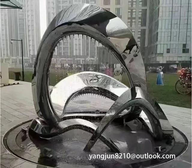 Outdoor square park playground museum architectural landscape artwork stainless steel ribbon water curtain sculpture in