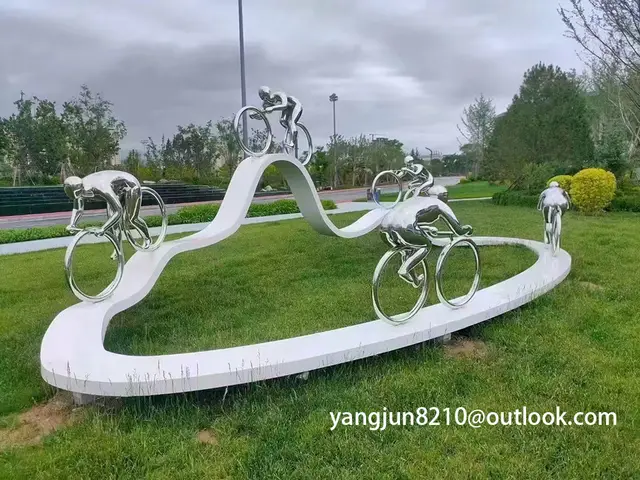 Outdoor square park playground museum architectural landscape artwork stainless steel bicycle sculpture