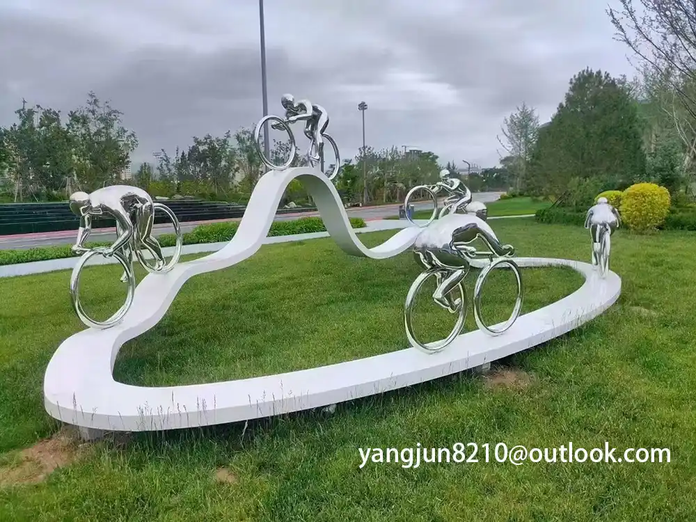 Outdoor square park playground museum architectural landscape artwork stainless steel bicycle sculpture