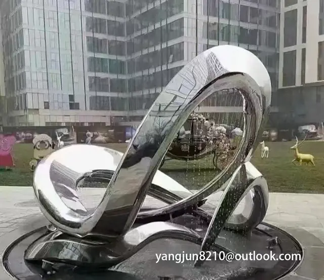 Outdoor square park playground museum architectural landscape artwork stainless steel ribbon water curtain sculpture