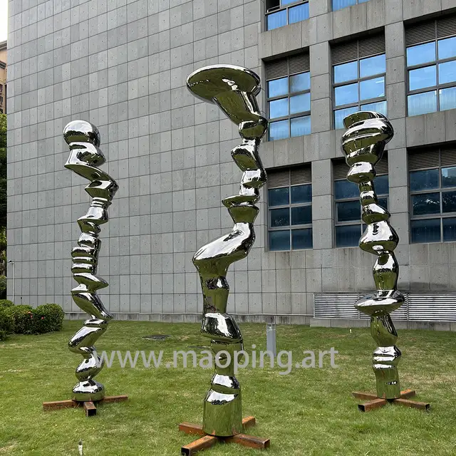 Outdoor Square Park Playground Museum Architecture Landscape Artwork Stainless Steel Stone Column Sculpture seen from an