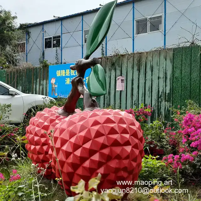 Outdoor Square Park Playground Museum Architecture Landscape Artwork Stainless Steel Litchi Sculpture seen from another