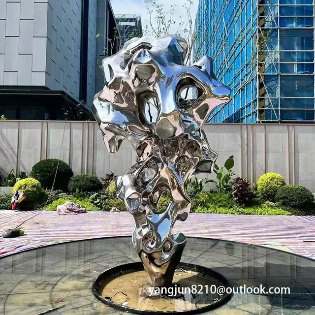 Outdoor square park subway hospital library airport stainless steel Taihu stone sculpture seen from another angle