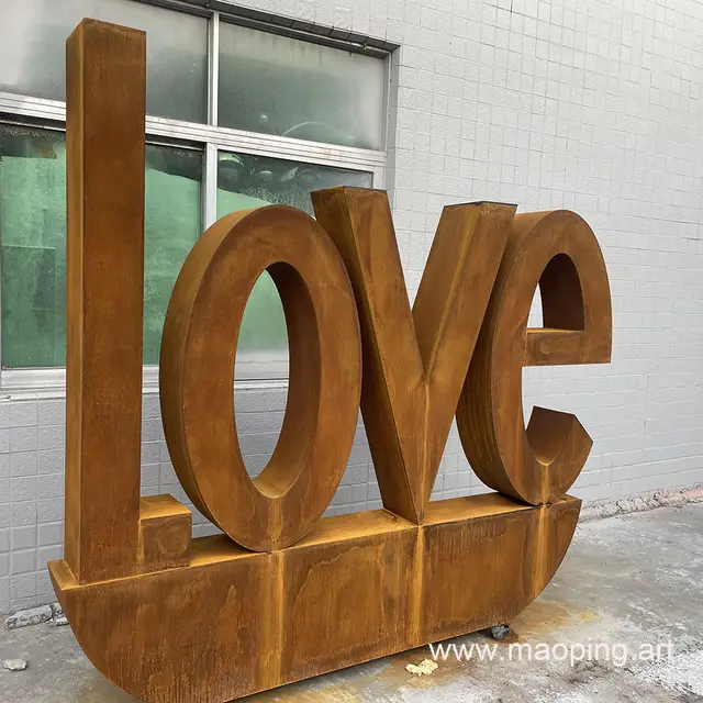 Outdoor square urban decoration sculpture metal corten steel “LOVE” sculpture seen from another angle